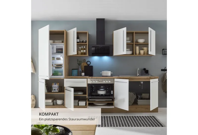 KOCHSTATION Küchenzeile KS-Florida mit 38mm starker Arbeitsplatte, Breite 270 cm, wahlweise mit E-Geräten, Soft-Close-Funktion, Weiß, – Produktbild 5 von 5