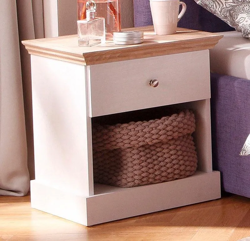 OTTO home Nachtkonsole Binz, mit einem schönen Metall Knopfgriff, Breite 45 cm, Weiß, – Produktbild 2 von 5