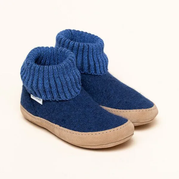 Gottstein Gottstein Hüttenschuh Dakota - Hoher Filzhausschuh für Damen & Herren aus 100% Schurwolle mit extra bequemer Ledersohle & elastischem Strickbund, Dunkel-blau, – Produktbild 1 von 4