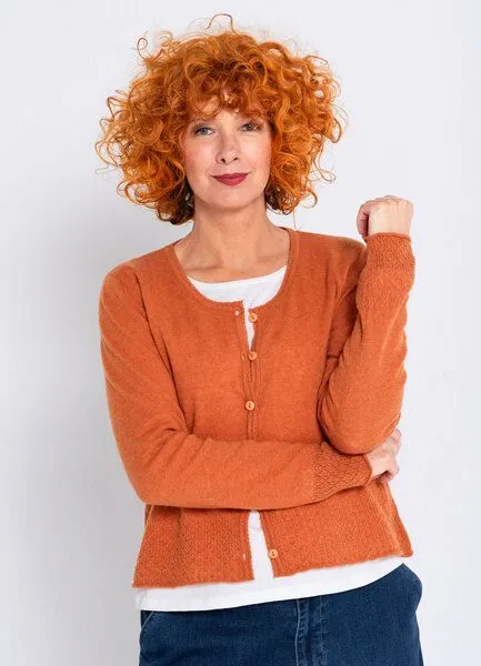 Heidekönigin Heidekönigin Strickjacke mit Ajourkante - GOTS, Rost, – Produktbild 1 von 3
