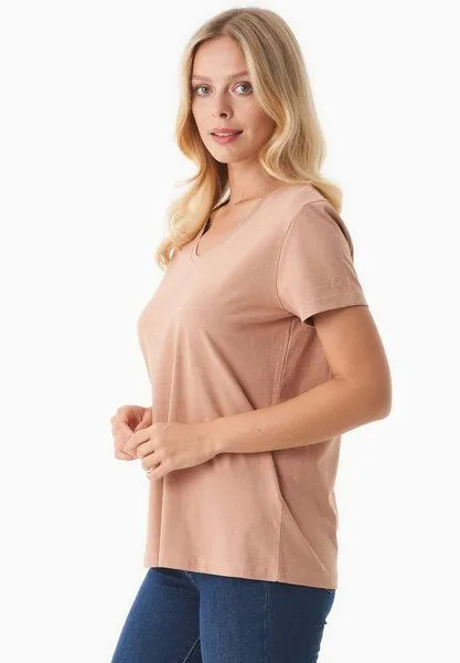 ORGANICATION ORGANICATION Damen Basic T-Shirt aus Bio-Baumwolle mit V-Ausschnitt, Tan, – Produktbild 4 von 4