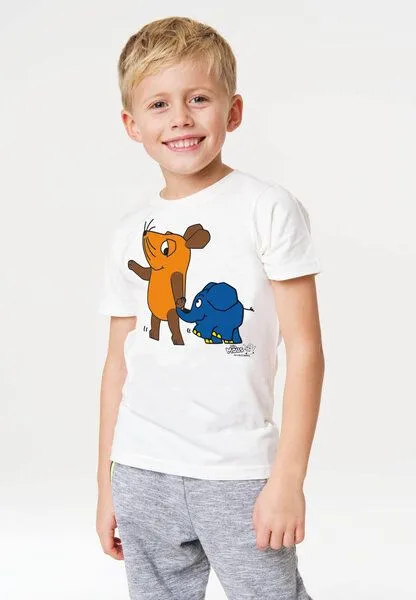 LOGOSH!RT LOGOSH!RT - Die Sendung mit der Maus - Maus & Elefant - Bio T-Shirt Print - Kinder - Jungen & Mädchen, Weiss, – Produktbild 4 von 4
