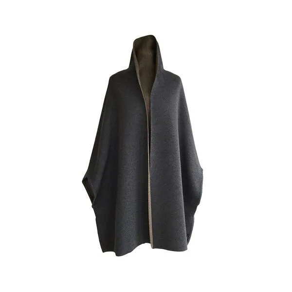 austriandesign.at austriandesign.at MantelCape reversibel aus extrafeiner Merinowolle, Blaugold/natur, – Produktbild 1 von 3