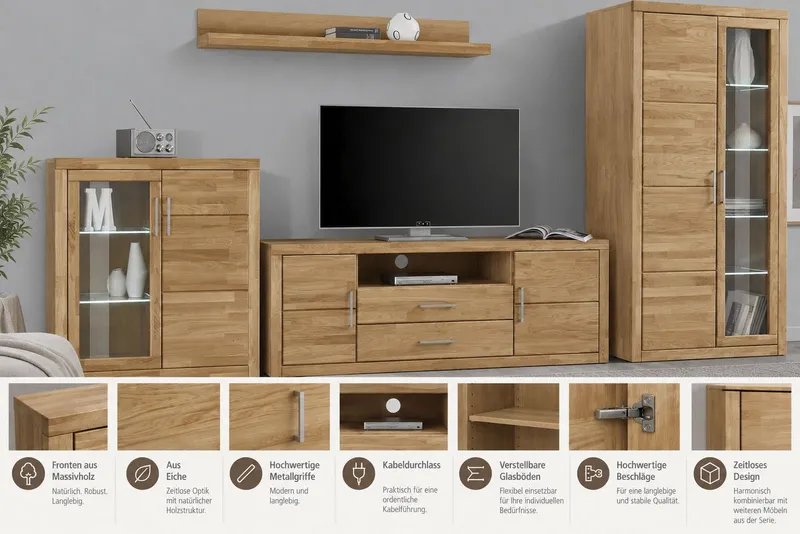 OTTO home Wohnwand Logo, (Set, 4-St), teilmassives Holz, Braun, – Produktbild 4 von 8