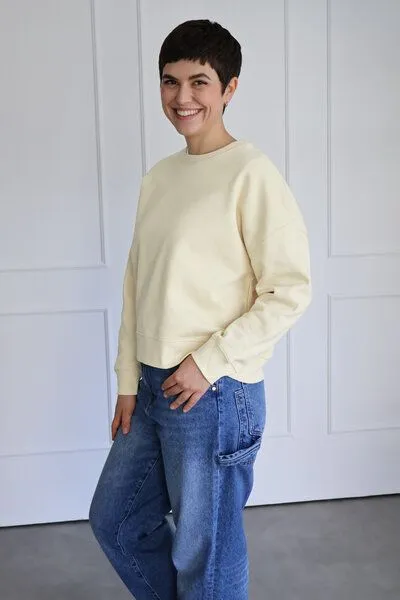 Kultgut Kultgut Goodness Sweater 100% Bio-Baumwolle - Ein schöner Allrounder im Boxistyle, Hellgelb, – Produktbild 2 von 4
