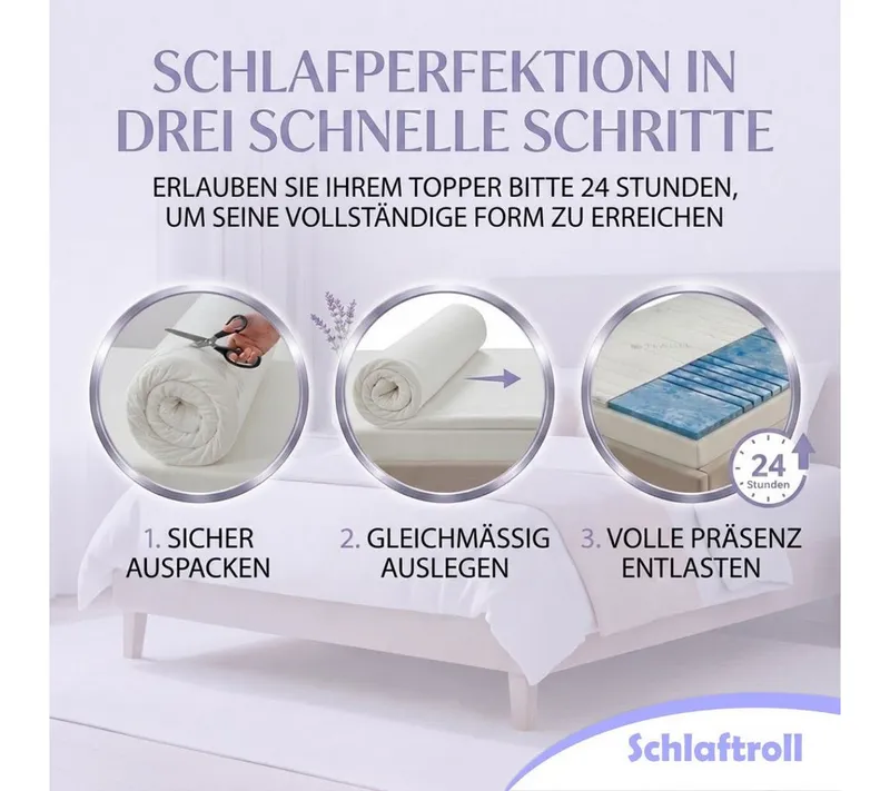 Schlaftroll, Topper 7 Zonen Gelschaum Topper – 8 cm Premiumkomfort, 90x200. 140x200 und weitere Größen – Produktbild 5 von 5