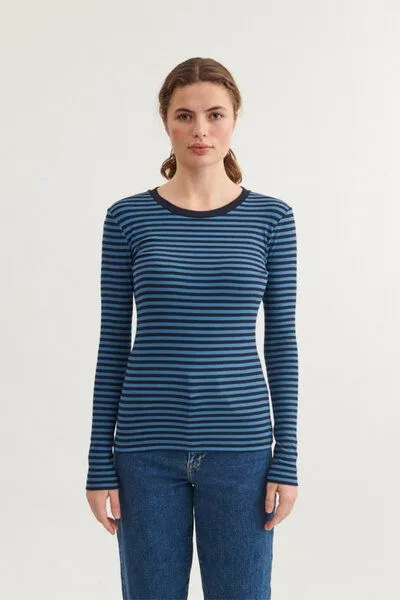 Basic Apparel Basic Apparel LUDMILLA Langarmshirt aus Bio-Baumwolle, Blau (gestreift-copen-sky), – Produktbild 1 von 4