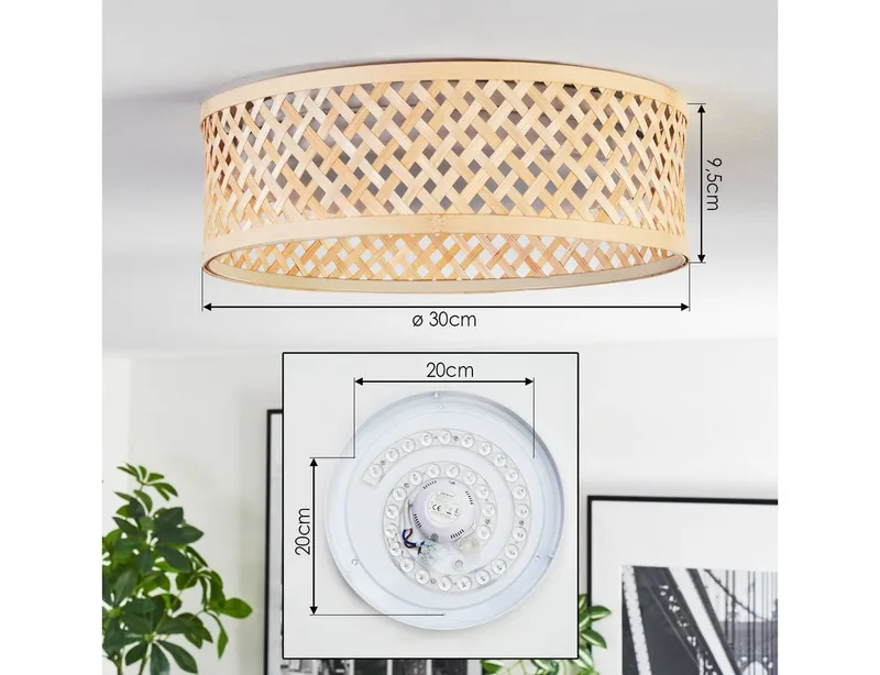 hofstein Deckenleuchte Deckenlampe aus Metall/Bambus/Kunststoff in Naturfarben/Weiß, ohne Leuchtmittel, 3000-6500 Kelvin, Boho-Design, CCT einstellbar 3000-6500 Kelvin, 16 Watt, 2000 Lumen, Beige, – Produktbild 4 von 5