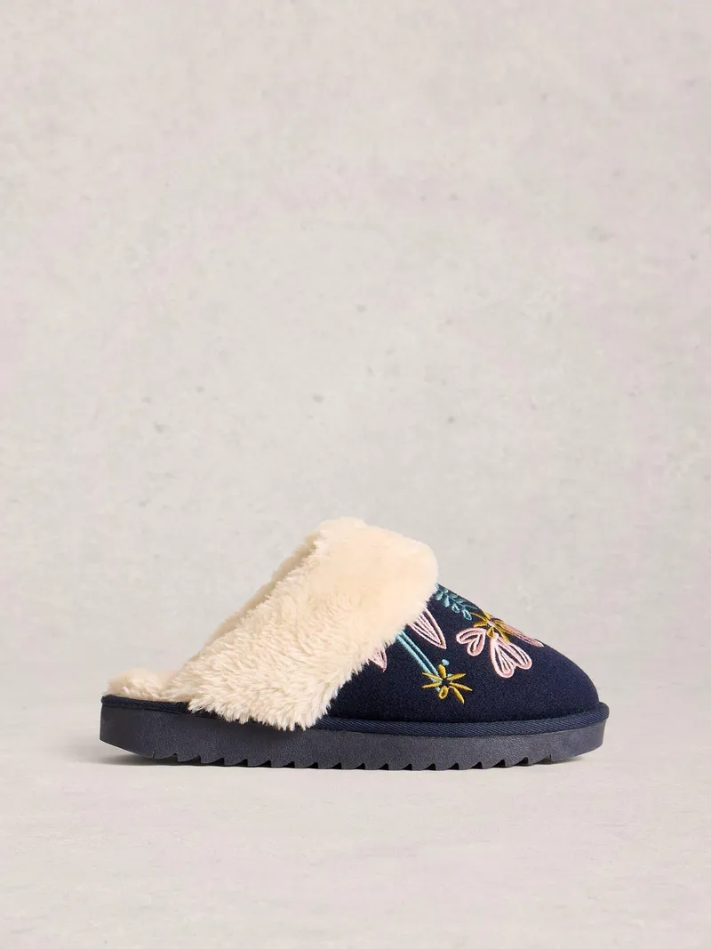 White Stuff Pantoletten mit floralem Motiv - L, Dunkelmarine, – Produktbild 1 von 4