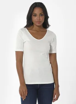 ORGANICATION ORGANICATION Geripptes T-Shirt aus Bio-Baumwolle mit V-Ausschnitt – Produktbild 1 von 1