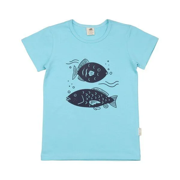 Walkiddy Walkiddy T-Shirt Hellblau Fische-Frontprint Bio-Baumwolle GOTS, Blau, – Produktbild 1 von 3