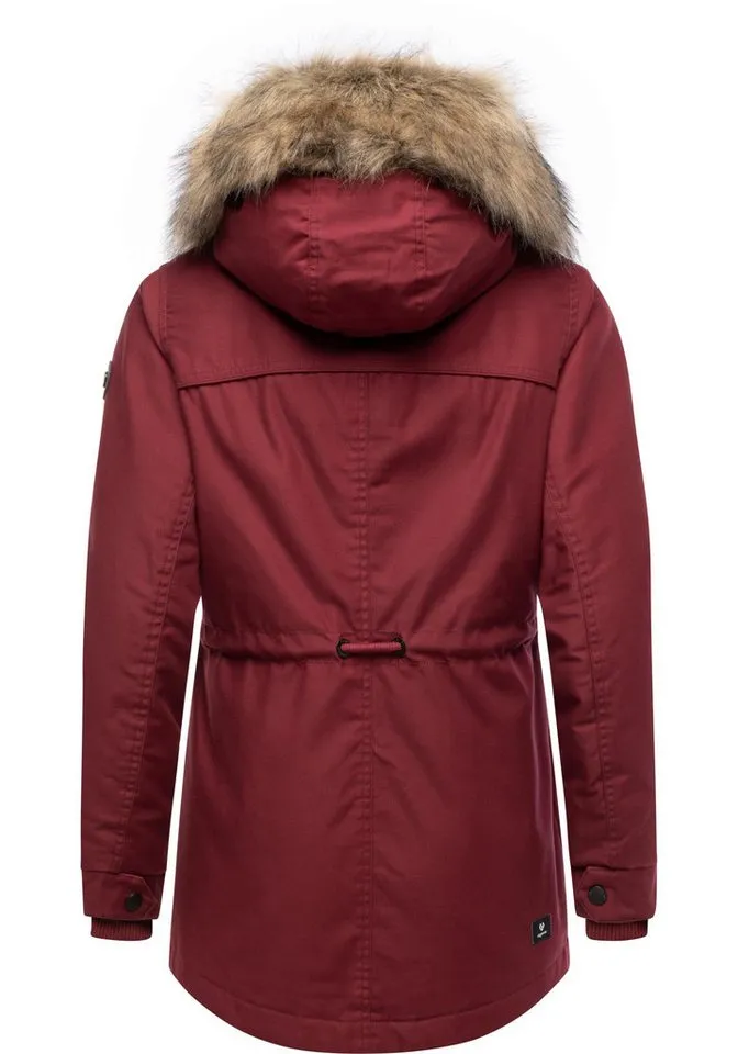 ragwear ragwear Winterjacke Tawny Short YOUMODO Warme Jacke mit großer Kapuze und Kunstfellkragen, Rot, – Produktbild 4 von 5