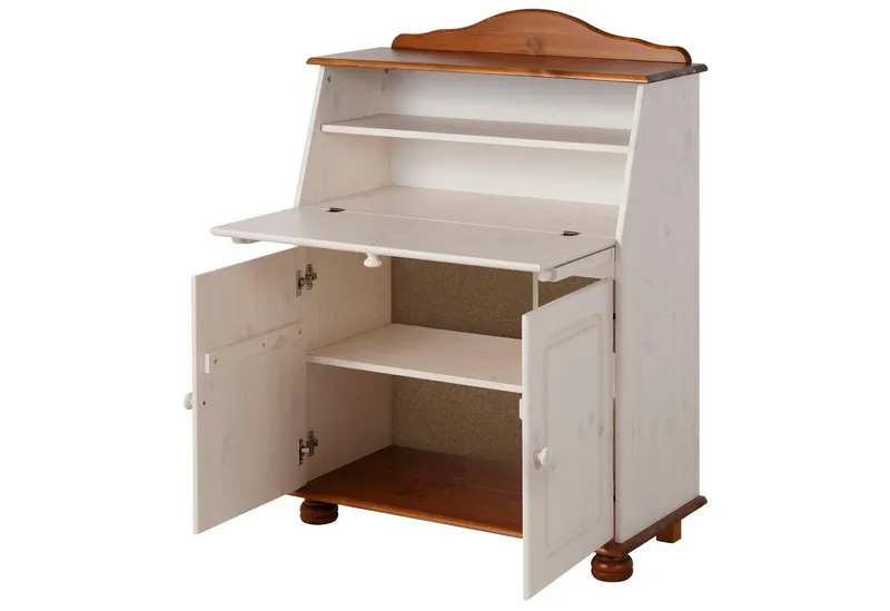 OTTO home Sekretär Mette, Schreibtisch im Landhausstil, aus Massivholz, Breite 82 cm, Weiß, – Produktbild 6 von 8