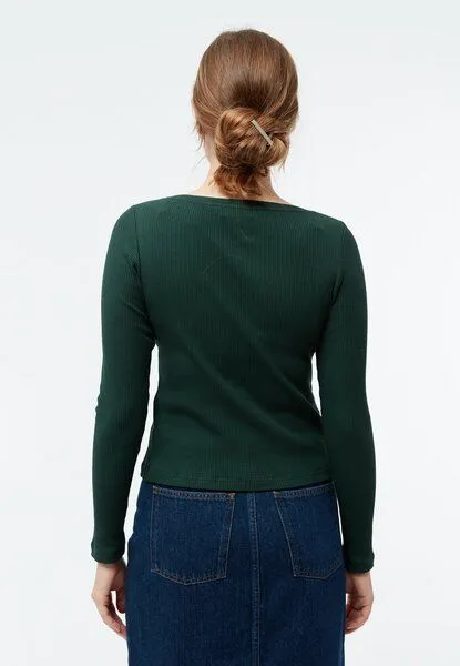 Givn Berlin Givn Berlin Longsleeve GBROSA mit U-Boot Ausschnitt aus Bio-Baumwoll Rippjersey, Bottle green, – Produktbild 3 von 4