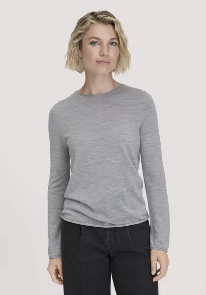 hessnatur hessnatur Strick Pullover Regular aus reiner Bio-Merinowolle, Hellgrau, – Produktbild 1 von 4