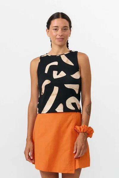 SUITE13LAB Suite13lab Damen-Rippentop ärmellos MIÑO im Stones-Print, Schwarz, – Produktbild 1 von 3
