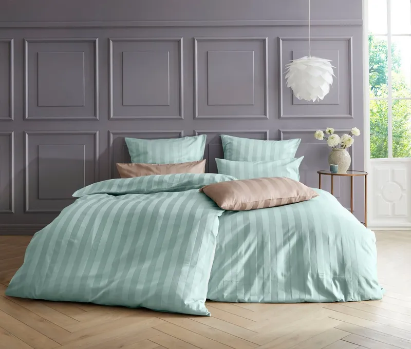 OTTO home Bettwäsche MALIA mit eingewebten Streifen, uni, Mako-Satin, 2 teilig, Bettwäsche aus 100% Baumwolle, Bettwäsche in Mako-Satin-Qualität, Braun, – Produktbild 1 von 6