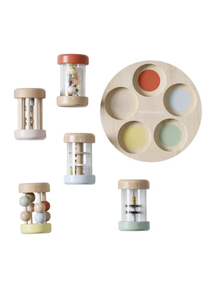 Vertbaudet Vertbaudet Spielzeug-Musikinstrument 5er-Set musikalische Baby Rasseln aus Holz FSC®, 5er-Pack, Beige, – Produktbild 3 von 3