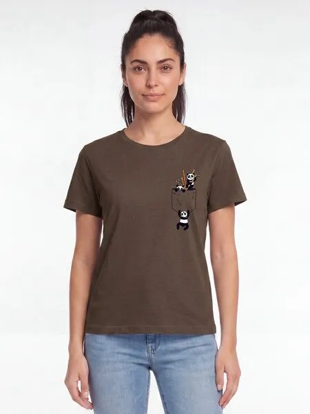 watapparel watapparel T-Shirt Frauen Pocket Pandas, Mocha, – Produktbild 2 von 2