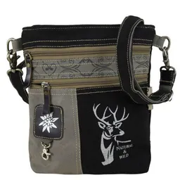 Domelo Domelo Umhängetasche. Canvas Trachtentasche mit Hirsch-Motiv, grau/ schwarz – Produktbild 1 von 1
