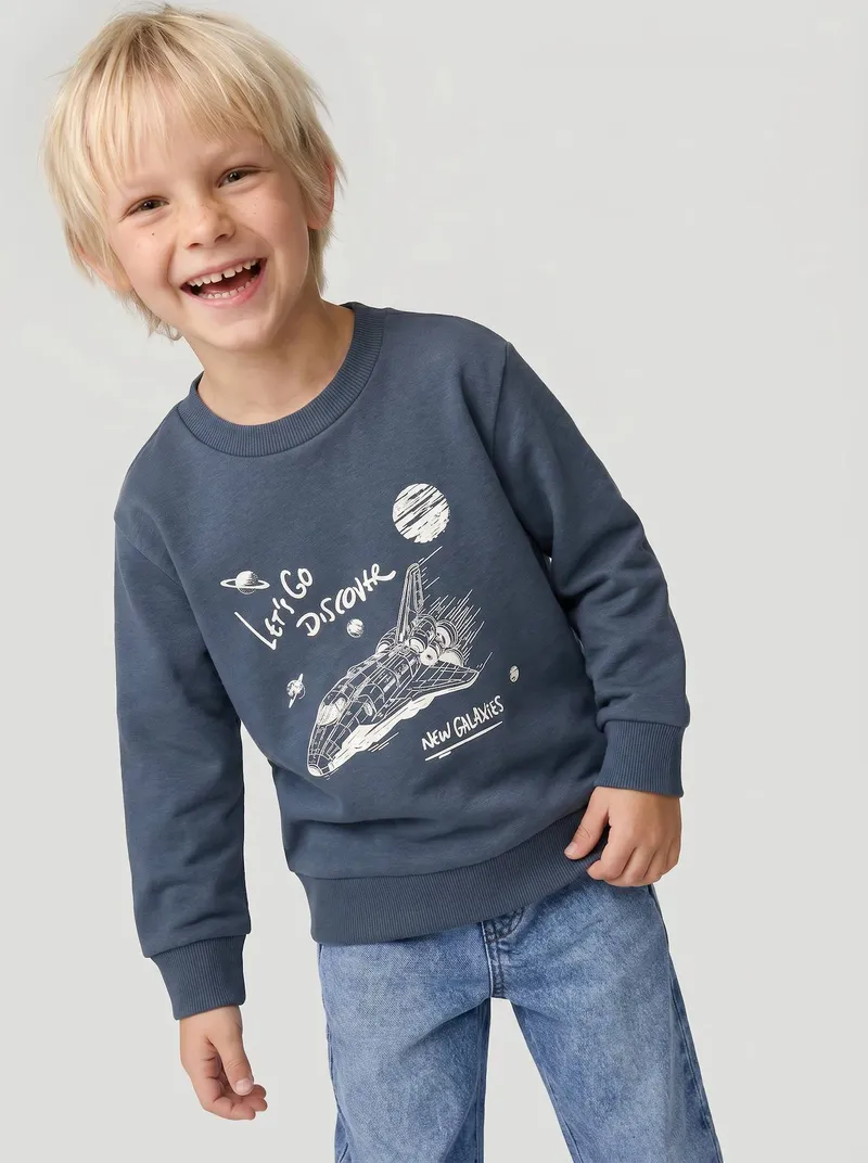 Vertbaudet Sweatshirt mit Frontprint Jungen BASIC, Nachtblau, – Produktbild 1 von 4