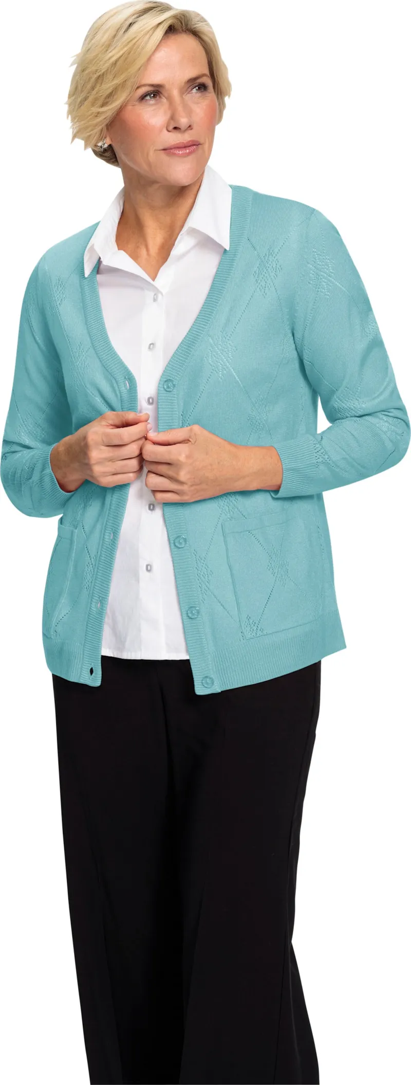 Witt Ajourstrickjacke, Aquamarin, – Produktbild 2 von 2