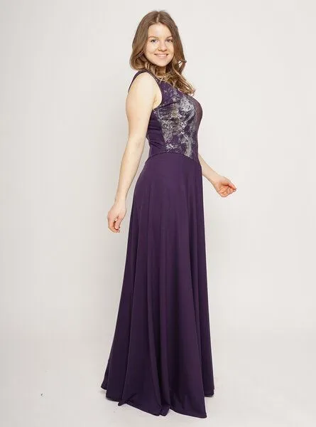Peaces.bio - handbedruckte Biomode Peaces.bio - handbedruckte Biomode Abendkleid Bachgeflüster in Violett – Produktbild 4 von 4