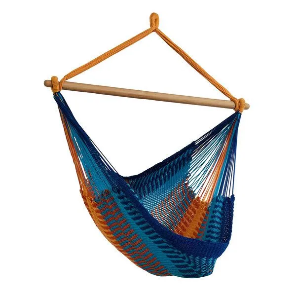 MacaMex MacaMex Vela Hängestuhl, Netz-Hängesessel aus Baumwolle, Breeze-blau-orange, – Produktbild 2 von 3