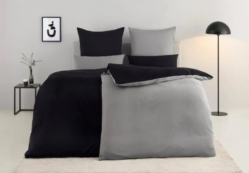 OTTO home Wendebettwäsche Desner2 100% Microfaser, extra weich, allergikerfreundlich, Microfaser, 3 teilig, Premium Qualität, uni, schnell trocknend, pflegeleicht, ab 135x200 cm, Grau|schwarz, – Produktbild 1 von 6