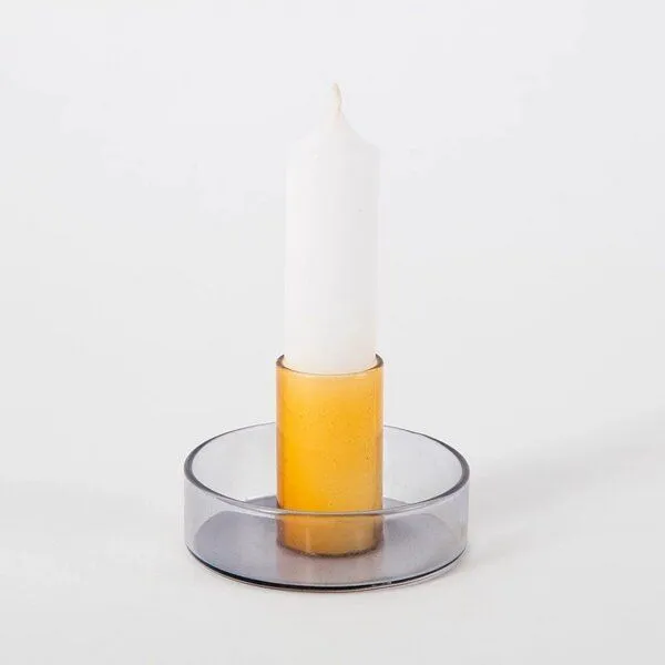 Block Design Block Design Duo Tone Kerzenhalter aus Glas, Rauch/bernstein, – Produktbild 1 von 3