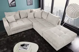 riess-ambiente Ecksofa KENT 220cm beige schwarz - Cord, L-Form, Federkern, FSC-zertifiziert, Einzelartikel 1 Teile, Moderne Wohnlandschaft inkl. Hocker - ideal für Wohnzimmer u. Familien – Produktbild 1 von 1