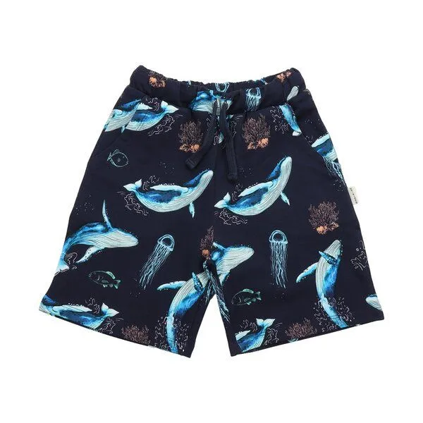 Walkiddy Walkiddy Kinder Shorts – Dunkelblau mit Wal-Print, bequem, elastischer Bund, Sommer-Shorts, Blau, – Produktbild 1 von 3