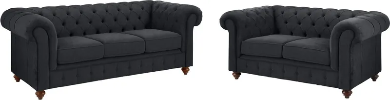 OTTO home Sitzgruppe Chesterfield, (2-tlg), hochwertige Knopfheftung, bestehend aus 2- und 3-Sitzer, Grau, – Produktbild 4 von 8