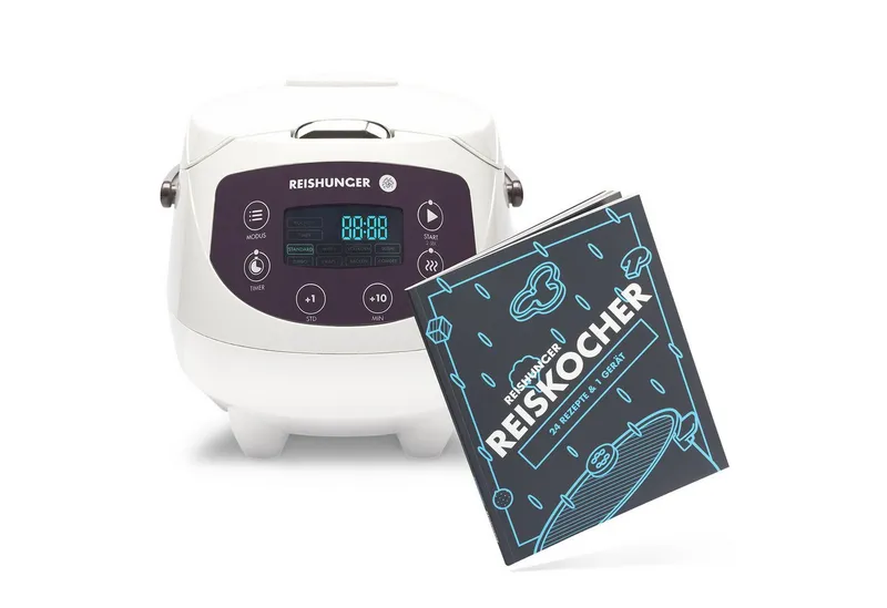 Reishunger Reishunger Reiskocher Digital Mini – 0,6 L – Multikocher – 8 Programme – Keramikbeschichtung, 350 W, Dämpfeinsatz, Messbecher, Reislöffel, Timer- und Warmhaltefunktion, Weiß, – Produktbild 1 von 5