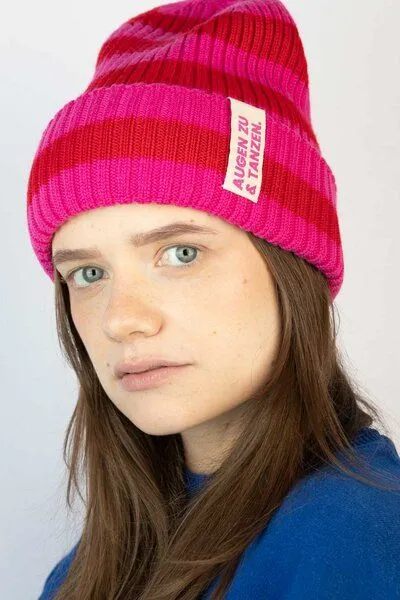 Strickmütze aus Merinowolle, abstehend Unisex Kiwistories, Pink rot, – Produktbild 4 von 4