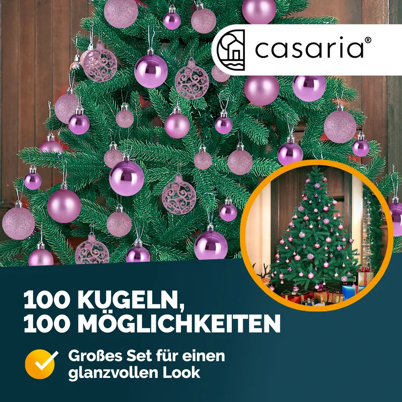 Casaria® Weihnachtskugeln Rosa 100-tlg in matt, glänzend & glitzernd, Pink, – Produktbild 2 von 2