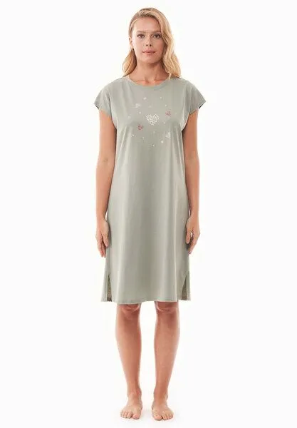 ORGANICATION ORGANICATION DANVEER | Nachthemd aus Bio-Baumwolle mit Print, Sage green, – Produktbild 1 von 3