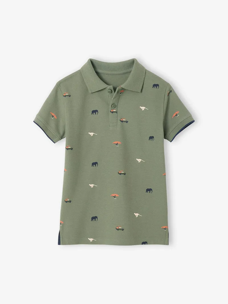 Vertbaudet Jungen Poloshirt mit Allover-Print, Khaki, – Produktbild 2 von 3