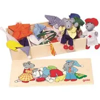Goki goki Biegepuppen Mäuse aus Holz mit Holzkiste und 8 Kleidung-Sets Maße 26,3 x 12,9 x 5,4 cm – Produktbild 1 von 1