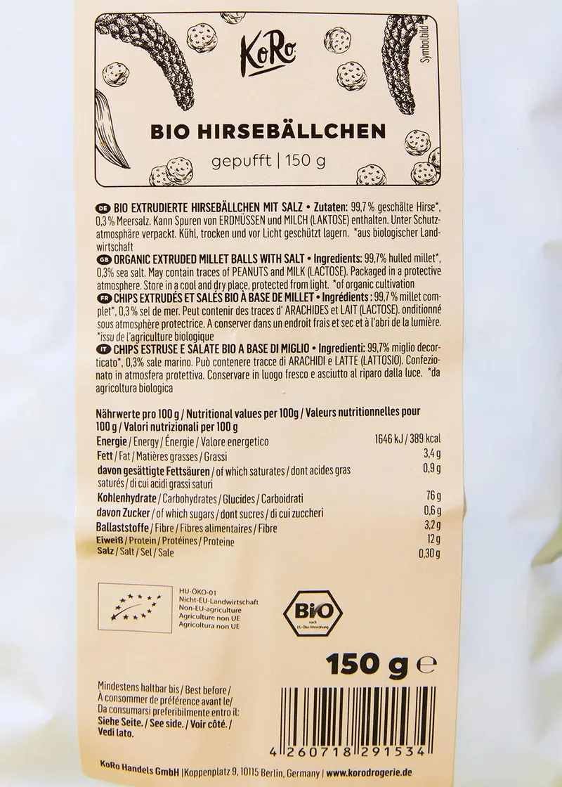 KoRo Gepuffte Bio Hirsebällchen | 15 x 150 g – Produktbild 4 von 5