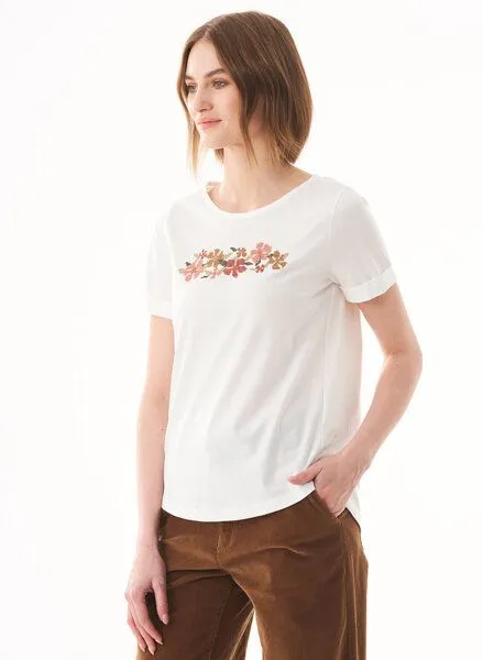 ORGANICATION ORGANICATION T-Shirt aus Bio-Baumwolle mit Blumen-Stickerei, Weiß(off white), – Produktbild 3 von 4