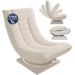Casaria® Sessel Aberdeen Creme Cord 5fach verstellbar 360 Grad drehbar klappbar – Produktbild 1 von 1