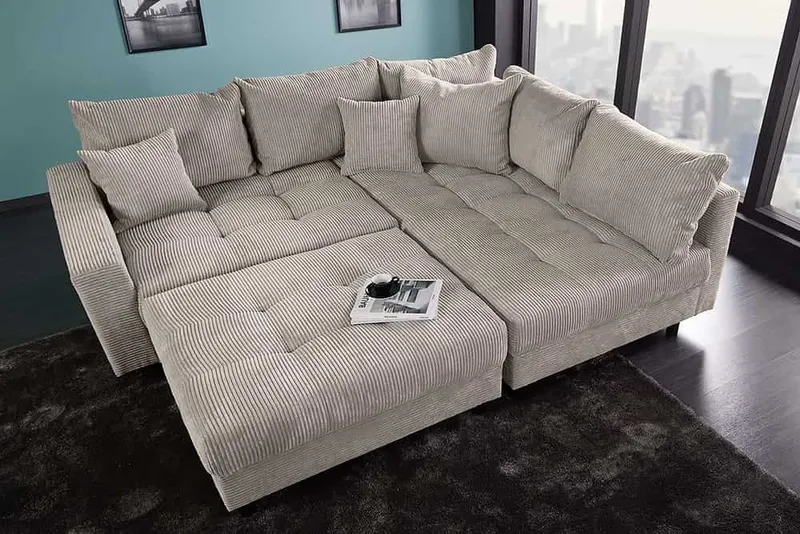 riess-ambiente Ecksofa KENT 220cm greige schwarz - Cord, L-Form, Federkern, FSC-zertifiziert, Einzelartikel 1 Teile, Moderne Wohnlandschaft inkl. Hocker - ideal für Wohnzimmer u. Familien, Grau, – Produktbild 5 von 5