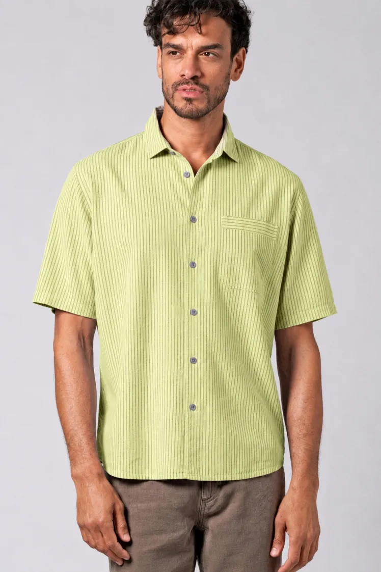 HempAge Hempage Herren vegan Gestreiftes Kurzarm Shirt Bambusgrün, Grün, – Produktbild 2 von 2