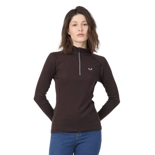 Woolona Woolona Merino Langarmshirt Damen - VEGA - 100% Merinowolle (Zip), Dunkelbraun, – Produktbild 1 von 2