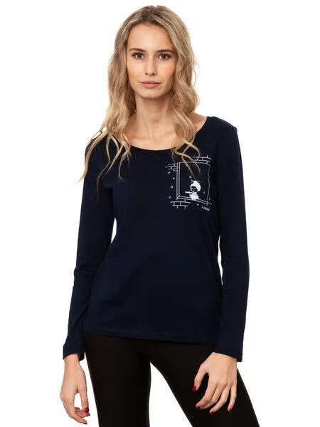 FellHerz FellHerz Damen Longsleeve Noodle soup Bio Fair & Vegan, Navy (blau), – Produktbild 2 von 4