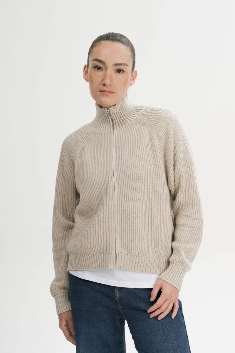 MELA MELA Damen vegan Strickjacke Mit Rippstrick Kamuka, Beige, – Produktbild 2 von 2