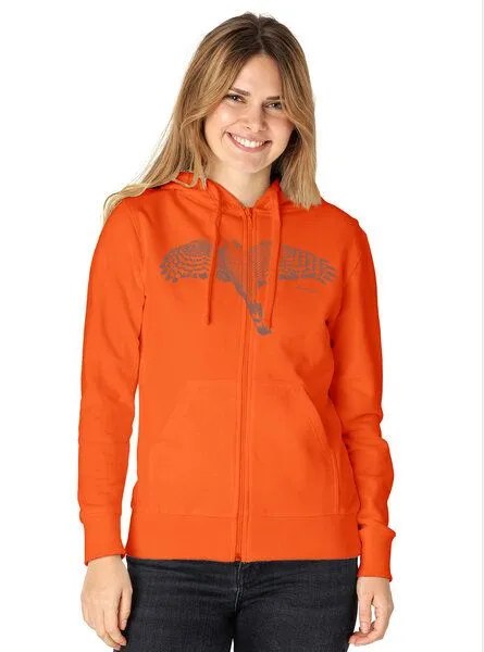 Peaces.bio - handbedruckte Biomode Peaces.bio - handbedruckte Biomode Bio Damen-Zip-Hoodie Sperber, Orange, – Produktbild 3 von 3