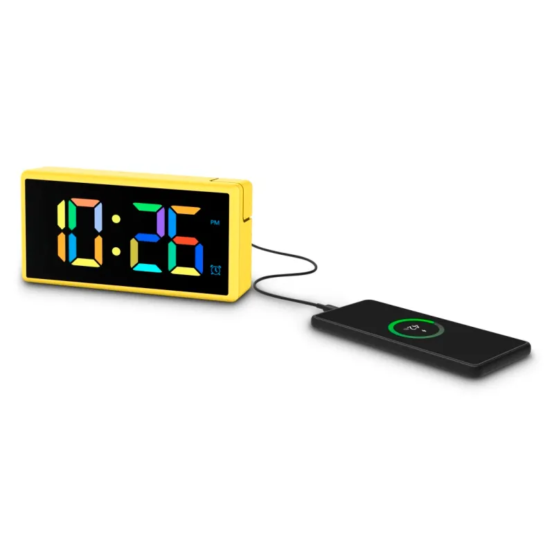 Hama Hama Digitaler Wecker "Ibiza", Multicolor-Display, mit USB-Ladefunktion, Gelb, – Produktbild 2 von 4