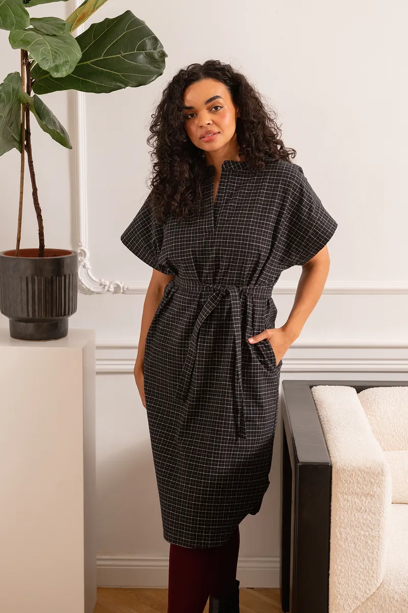 WiDDA WiDDA Damen vegan Kleid Denver Mit Mini Karomuster Schwarz, Schwarz, – Produktbild 2 von 2